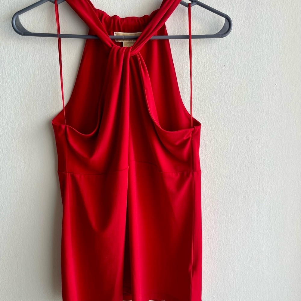 Michael Kors Red Knot-Neck keyhole opening Top Blouse Small